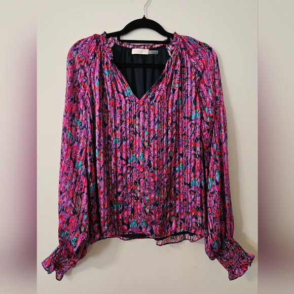 Ramy Brook 100% Silk Leaf Printed Luanne Blouse in Passion Combo Size S - Picture 1 of 12